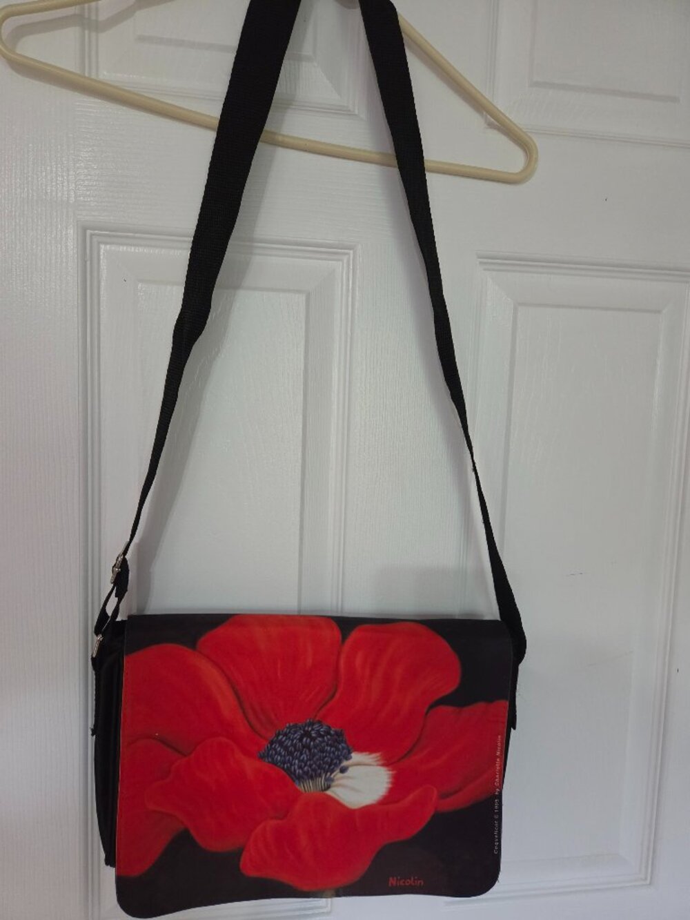 Fabric Messenger type bag with large poppy design